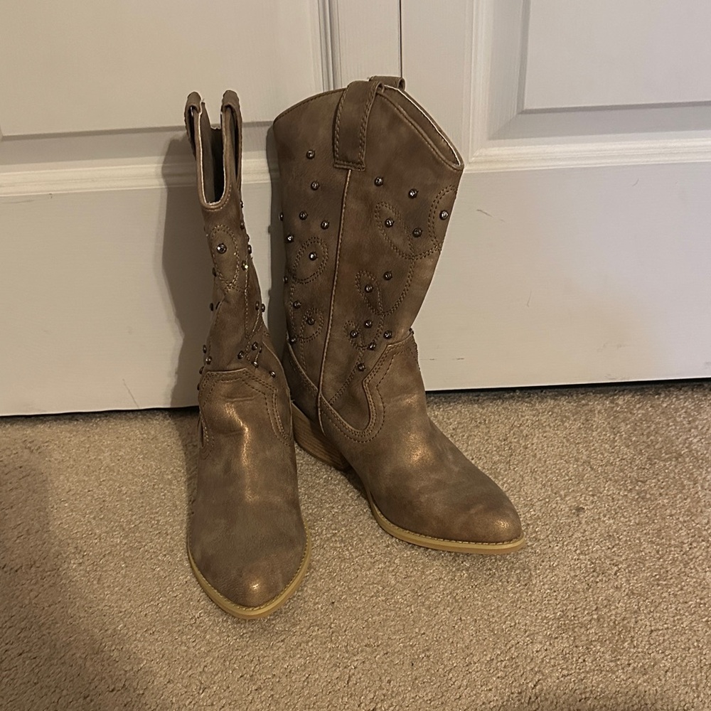 Studded Brown Heeled Boots
